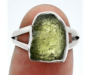 Genuine Czech Moldavite Rough Ring size-6.5 SDR245302 R-1002, 10x13 mm