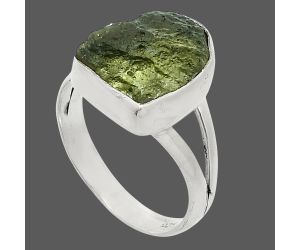 Genuine Czech Moldavite Rough Ring size-6.5 SDR245302 R-1002, 10x13 mm