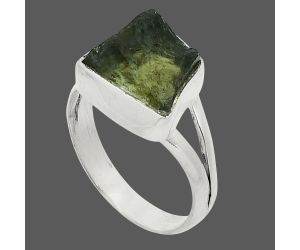 Genuine Czech Moldavite Rough Ring size-6.5 SDR245305 R-1002, 10x11 mm