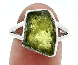 Genuine Czech Moldavite Rough Ring size-8.5 SDR245306 R-1002, 11x15 mm