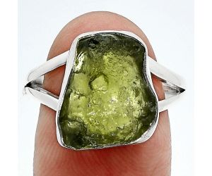 Genuine Czech Moldavite Rough Ring size-8.5 SDR245307 R-1002, 12x14 mm