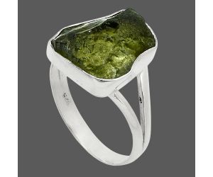 Genuine Czech Moldavite Rough Ring size-8.5 SDR245307 R-1002, 12x14 mm