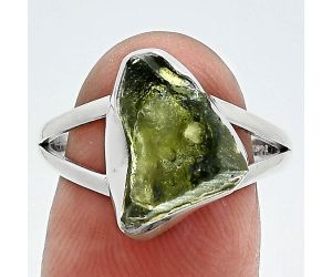 Genuine Czech Moldavite Rough Ring size-8.5 SDR245310 R-1002, 9x13 mm