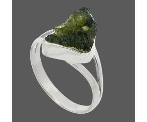 Genuine Czech Moldavite Rough Ring size-8.5 SDR245310 R-1002, 9x13 mm