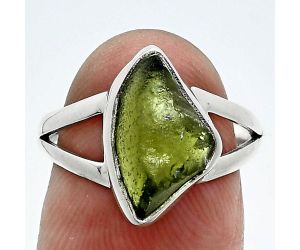 Genuine Czech Moldavite Rough Ring size-7 SDR245311 R-1002, 9x14 mm