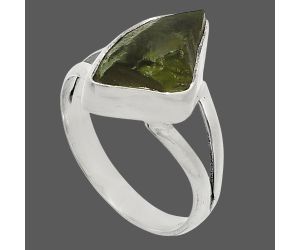 Genuine Czech Moldavite Rough Ring size-7 SDR245311 R-1002, 9x14 mm