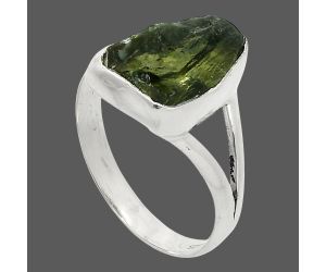 Genuine Czech Moldavite Rough Ring size-8.5 SDR245312 R-1002, 9x13 mm