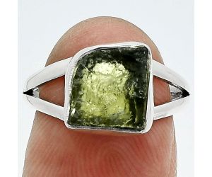 Genuine Czech Moldavite Rough Ring size-6.5 SDR245313 R-1002, 9x9 mm