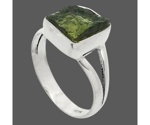 Genuine Czech Moldavite Rough Ring size-6.5 SDR245313 R-1002, 9x9 mm