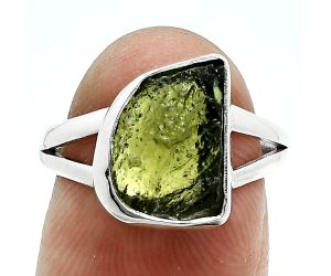 Genuine Czech Moldavite Rough Ring size-6.5 SDR245314 R-1002, 9x12 mm