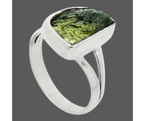 Genuine Czech Moldavite Rough Ring size-6.5 SDR245314 R-1002, 9x12 mm