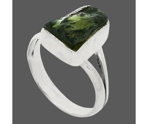 Genuine Czech Moldavite Rough Ring size-6.5 SDR245315 R-1002, 8x11 mm