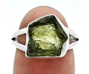 Genuine Czech Moldavite Rough Ring size-7 SDR245320 R-1002, 11x13 mm