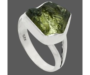 Genuine Czech Moldavite Rough Ring size-7 SDR245320 R-1002, 11x13 mm