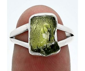 Genuine Czech Moldavite Rough Ring size-7 SDR245322 R-1002, 7x11 mm