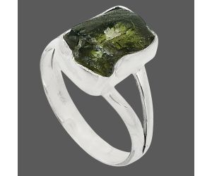 Genuine Czech Moldavite Rough Ring size-7 SDR245322 R-1002, 7x11 mm