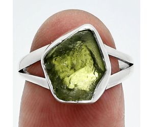 Genuine Czech Moldavite Rough Ring size-7 SDR245324 R-1002, 10x12 mm