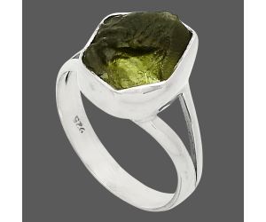 Genuine Czech Moldavite Rough Ring size-7 SDR245324 R-1002, 10x12 mm