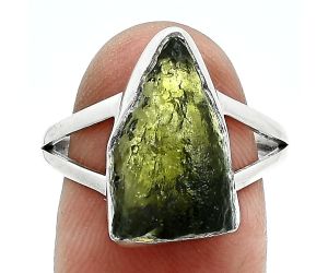 Genuine Czech Moldavite Rough Ring size-8.5 SDR245325 R-1002, 10x17 mm