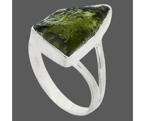 Genuine Czech Moldavite Rough Ring size-8.5 SDR245325 R-1002, 10x17 mm