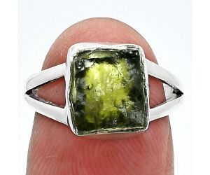 Genuine Czech Moldavite Rough Ring size-6.5 SDR245326 R-1002, 9x11 mm