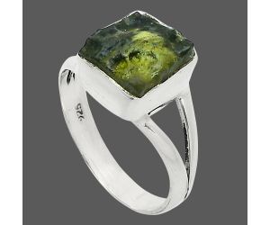 Genuine Czech Moldavite Rough Ring size-6.5 SDR245326 R-1002, 9x11 mm