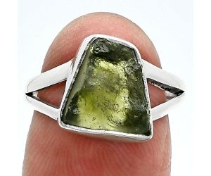 Genuine Czech Moldavite Rough Ring size-6.5 SDR245327 R-1002, 10x11 mm