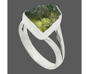 Genuine Czech Moldavite Rough Ring size-6.5 SDR245327 R-1002, 10x11 mm