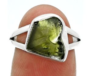 Genuine Czech Moldavite Rough Ring size-6.5 SDR245330 R-1002, 10x12 mm