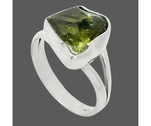 Genuine Czech Moldavite Rough Ring size-6.5 SDR245330 R-1002, 10x12 mm