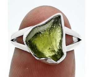 Genuine Czech Moldavite Rough Ring size-6.5 SDR245331 R-1002, 10x12 mm