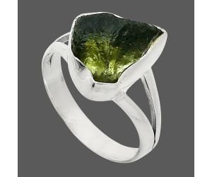 Genuine Czech Moldavite Rough Ring size-6.5 SDR245331 R-1002, 10x12 mm