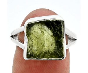 Genuine Czech Moldavite Rough Ring size-8.5 SDR245332 R-1002, 11x12 mm