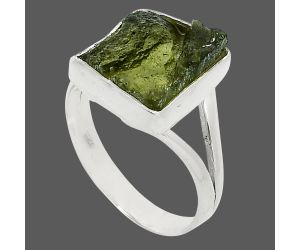 Genuine Czech Moldavite Rough Ring size-8.5 SDR245332 R-1002, 11x12 mm