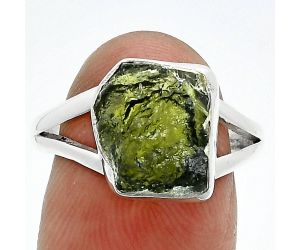 Genuine Czech Moldavite Rough Ring size-8.5 SDR245334 R-1002, 10x11 mm