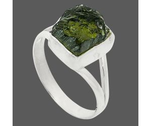 Genuine Czech Moldavite Rough Ring size-8.5 SDR245334 R-1002, 10x11 mm