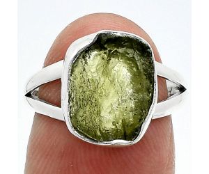 Genuine Czech Moldavite Rough Ring size-6.5 SDR245335 R-1002, 10x12 mm