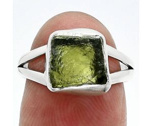 Genuine Czech Moldavite Rough Ring size-6.5 SDR245336 R-1002, 9x9 mm