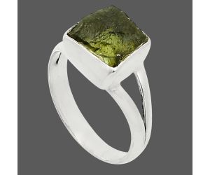 Genuine Czech Moldavite Rough Ring size-6.5 SDR245336 R-1002, 9x9 mm