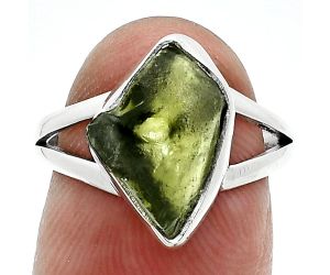 Genuine Czech Moldavite Rough Ring size-6.5 SDR245337 R-1002, 9x14 mm