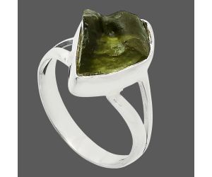 Genuine Czech Moldavite Rough Ring size-6.5 SDR245337 R-1002, 9x14 mm