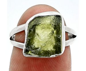 Genuine Czech Moldavite Rough Ring size-6.5 SDR245338 R-1002, 10x12 mm