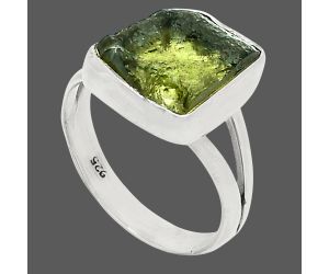 Genuine Czech Moldavite Rough Ring size-6.5 SDR245338 R-1002, 10x12 mm