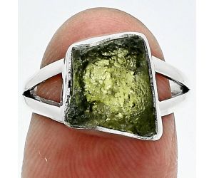 Genuine Czech Moldavite Rough Ring size-6.5 SDR245340 R-1002, 10x11 mm