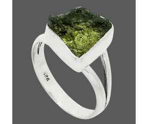 Genuine Czech Moldavite Rough Ring size-6.5 SDR245340 R-1002, 10x11 mm