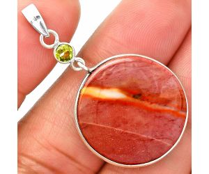 Red Mookaite and Peridot Pendant Earrings Set SDT03288 T-1010, 22x22 mm