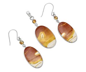 Red Mookaite and Citrine Pendant Earrings Set SDT03479 T-1010, 17x27 mm