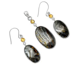 Iron Tiger Eye and Citrine Pendant Earrings Set SDT03486 T-1010, 15x26 mm