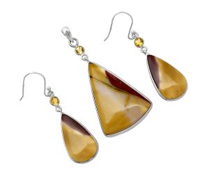 Red Mookaite and Citrine Pendant Earrings Set SDT03489 T-1010, 25x35 mm