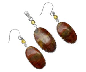 Red Moss Agate and Citrine Pendant Earrings Set SDT03491 T-1010, 16x29 mm